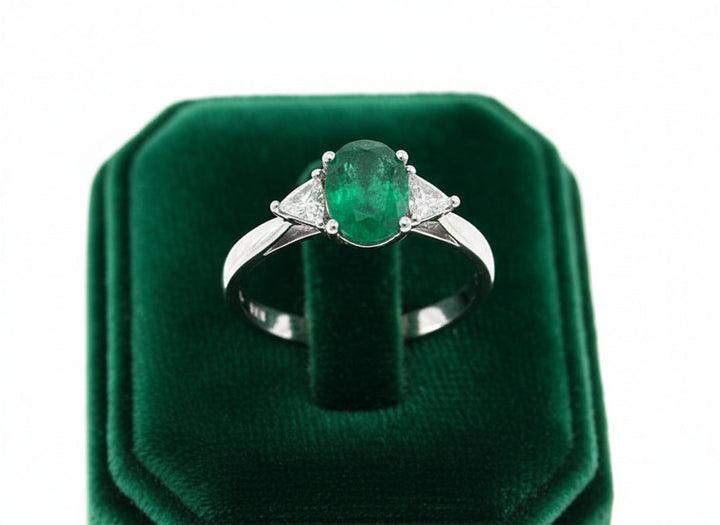 Effy Emerald and Diamond Platinum 3-Stone Ring