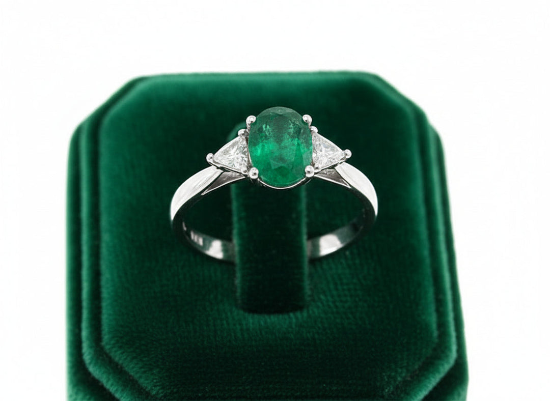 Effy Emerald and Diamond Platinum 3-Stone Ring