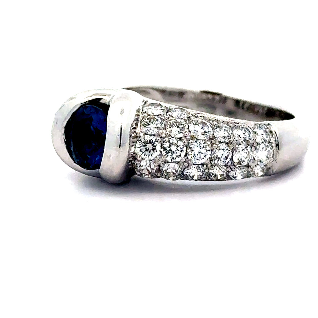 Sapphire, Diamond and 18K White Gold Tapered Ring