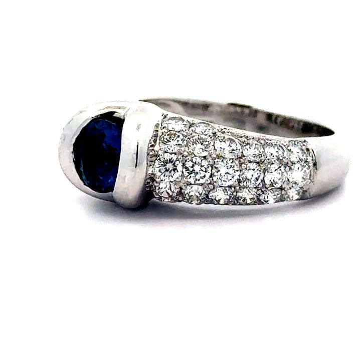 Sapphire, Diamond and 18K White Gold Tapered Ring