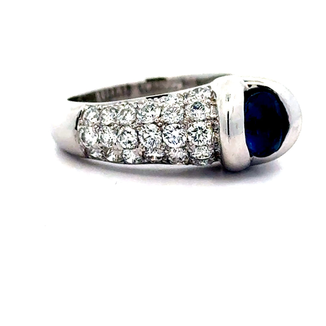 Sapphire, Diamond and 18K White Gold Tapered Ring