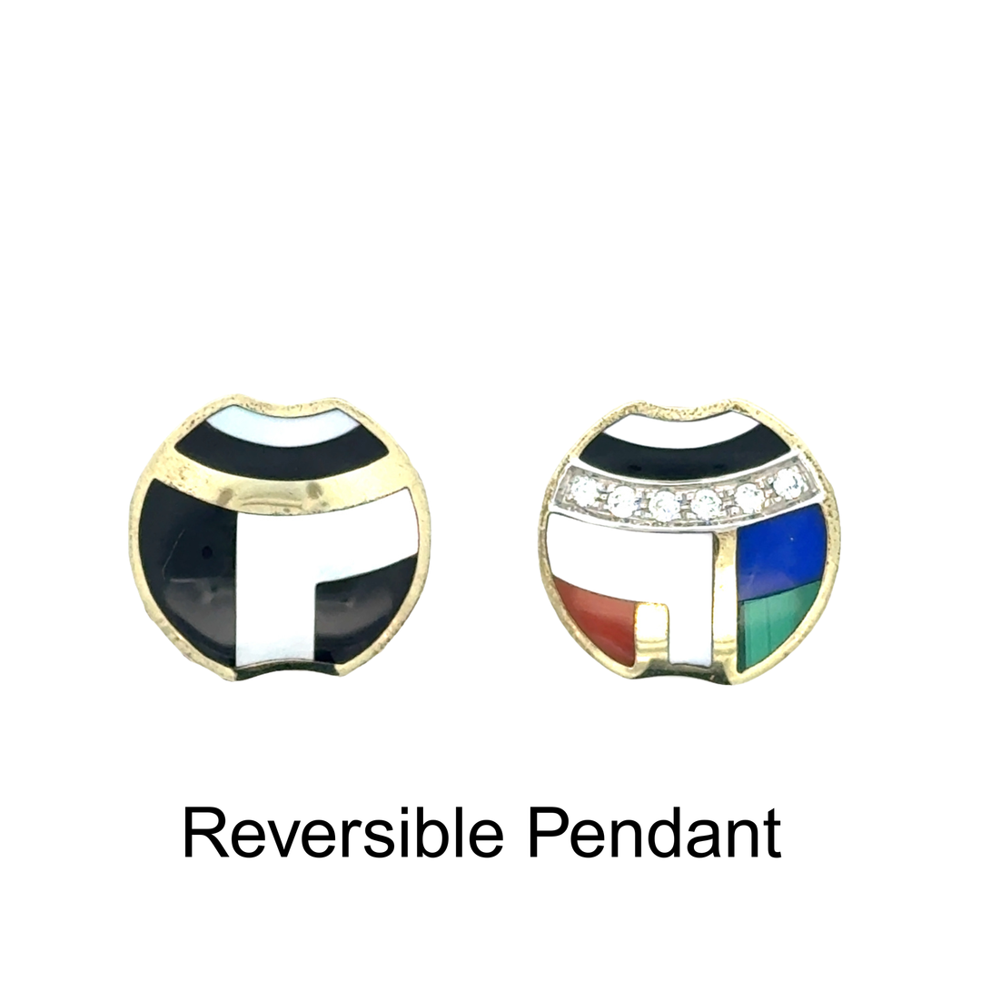 Designer Asch Grossbardt Diamond, Lapis, Malachite, Onyx, Coral  14K Yellow/White Gold Pendant