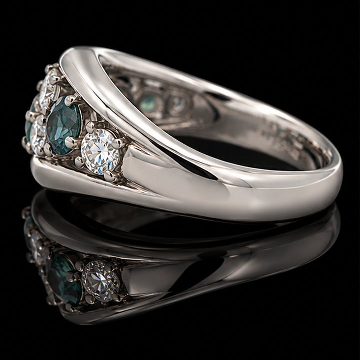 Estate Natural Alexandrite & Diamond Platinum Ring
