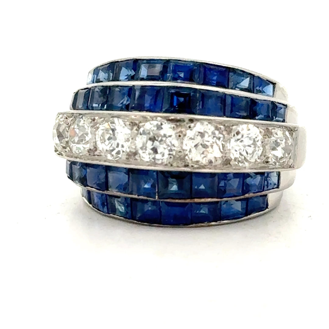 Retro Diamond and Sapphire Platinum Ring