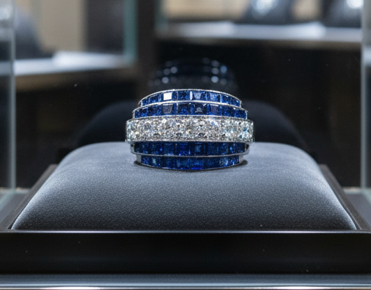 Retro Diamond and Sapphire Platinum Ring