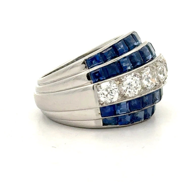 Retro Diamond and Sapphire Platinum Ring