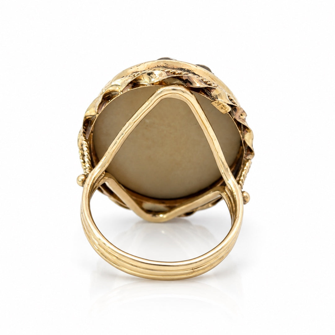 14K yellow gold lava stone cameo ring back view