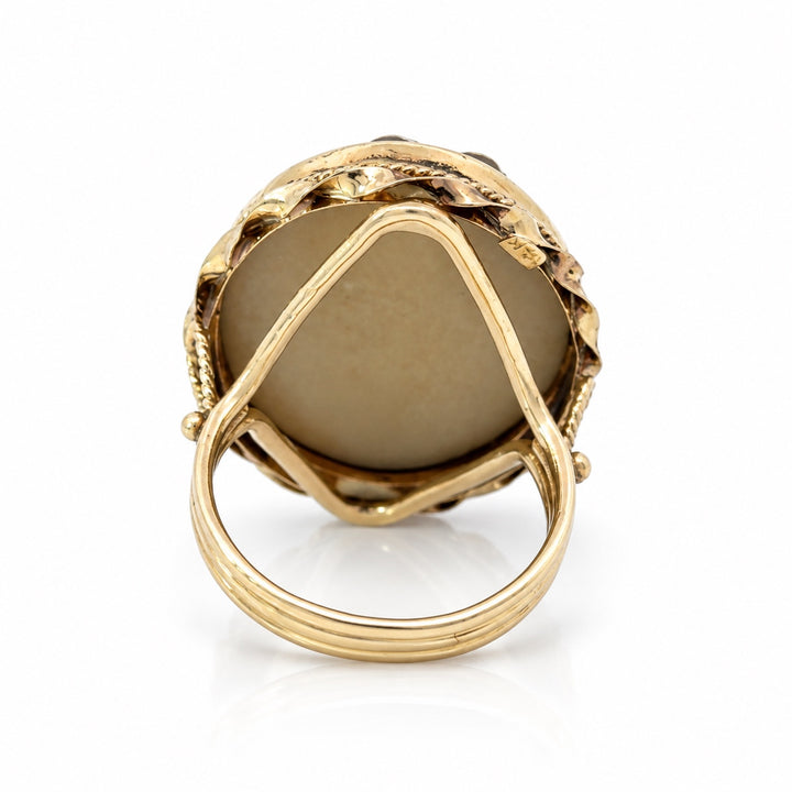 14K yellow gold lava stone cameo ring back view