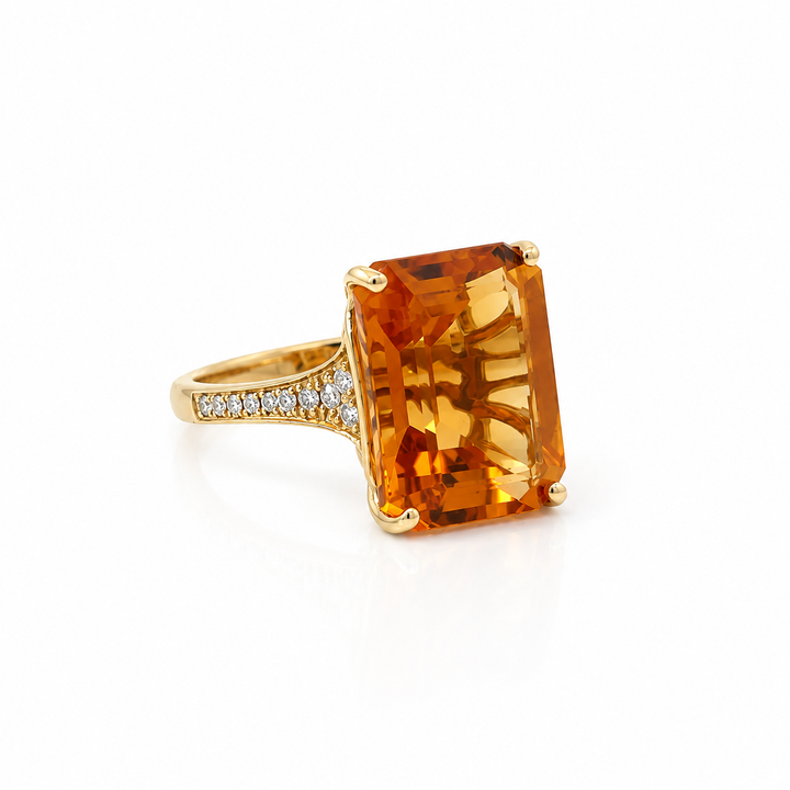 Pre-owned Effy 14K yellow gold citrine and diamond ring angled view