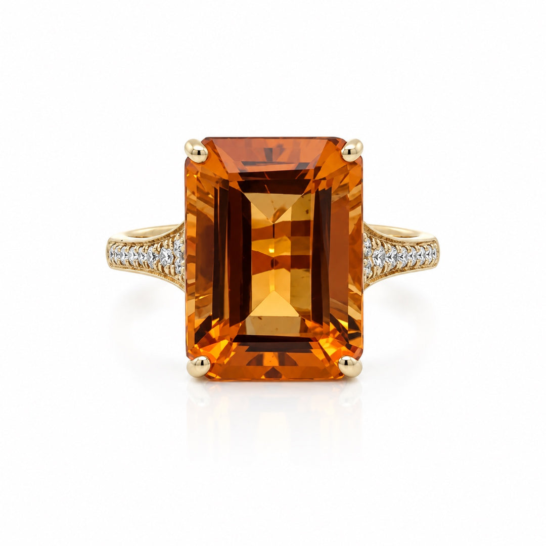 Pre-owned Effy 14K yellow gold 6.50 carat citrine and diamond ring front view