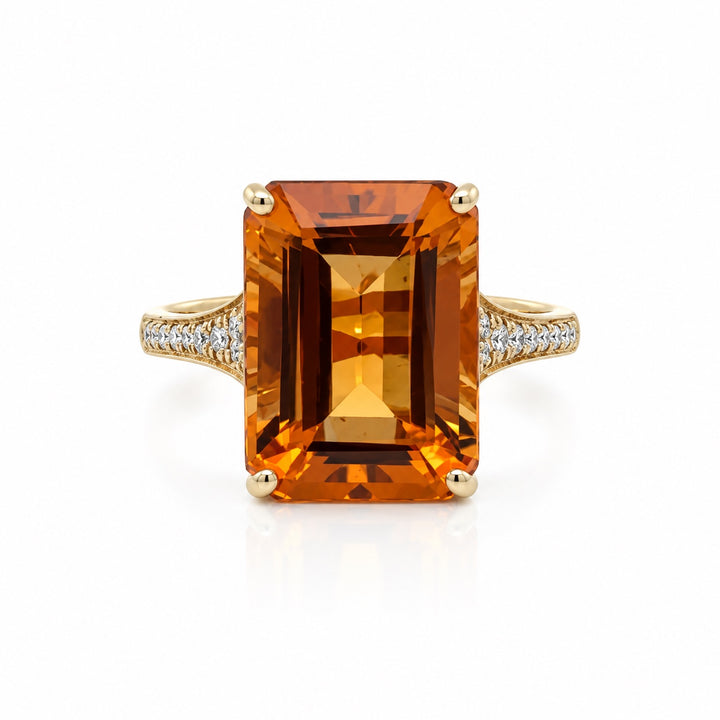 Pre-owned Effy 14K yellow gold 6.50 carat citrine and diamond ring front view