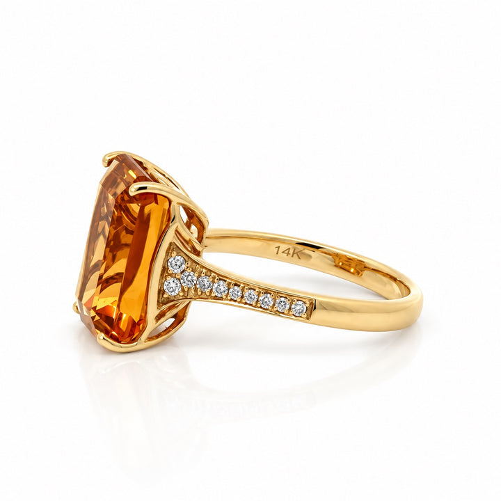 Pre-owned Effy 14K yellow gold citrine and diamond ring side view