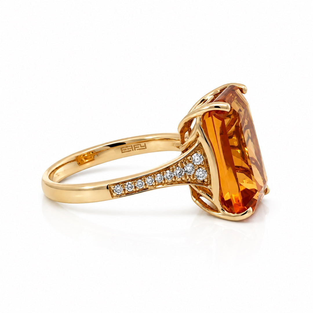 Pre-owned Effy 14K yellow gold citrine and diamond ring opposite side view