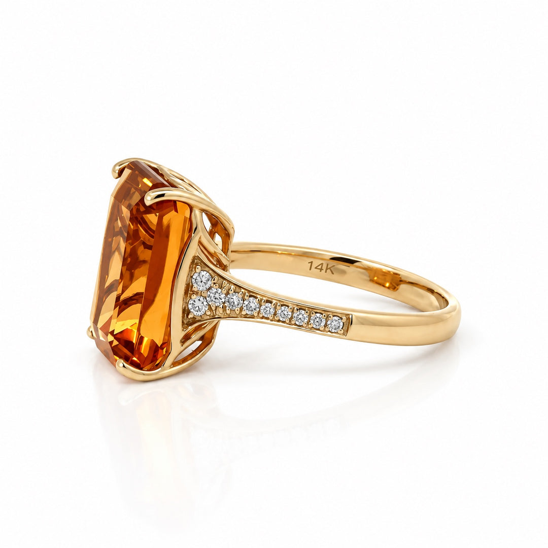 Pre-owned Effy 14K yellow gold citrine and diamond ring profile view