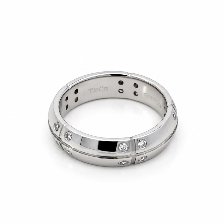 Tiffany & Co. Streamerica diamond band ring in 18K white gold, angled view