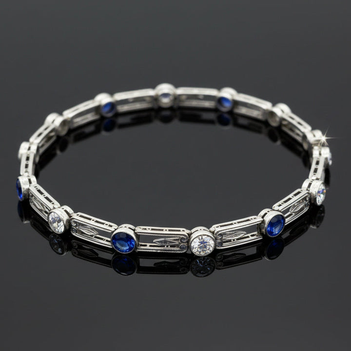 Estate Art Deco 2.65 cttw Old European Cut Diamond 2.00 cttw Sapphire Platinum Bracelet 14101