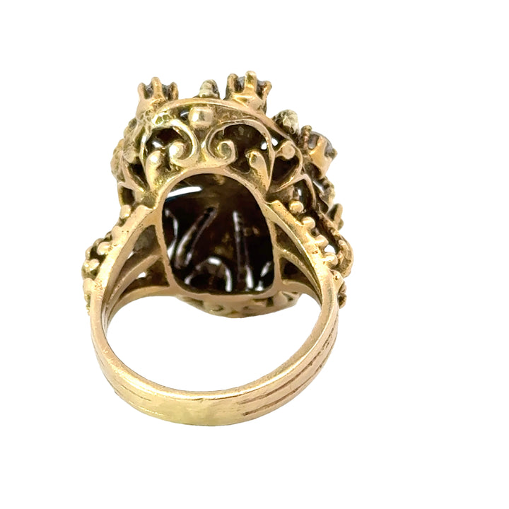 Diamond, Blue Enamel and 14K Yellow Gold Antique Ring