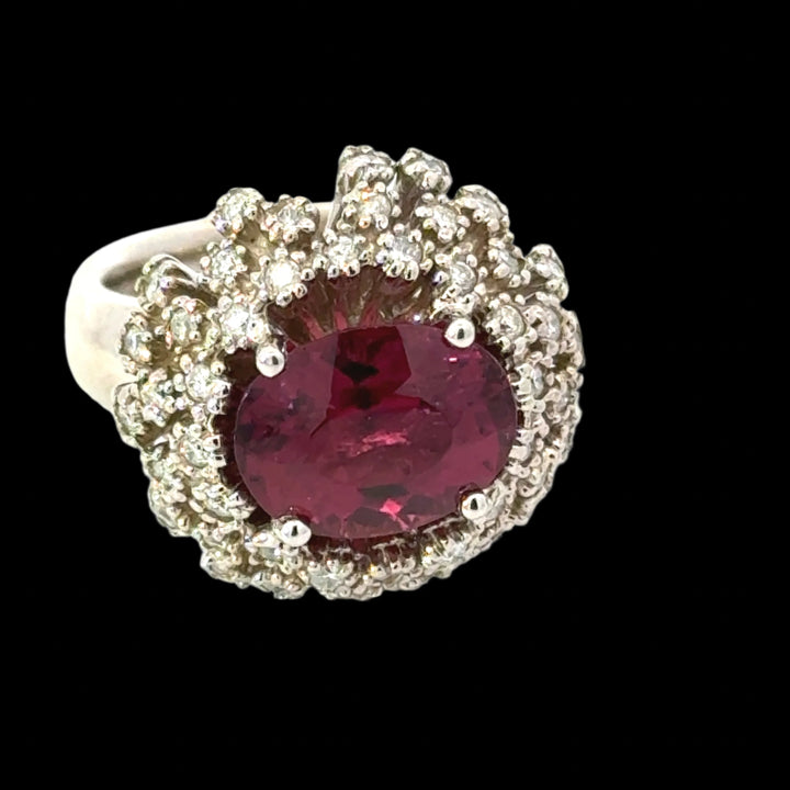 Rubellite and Diamond 14K White Gold Estate Ring
