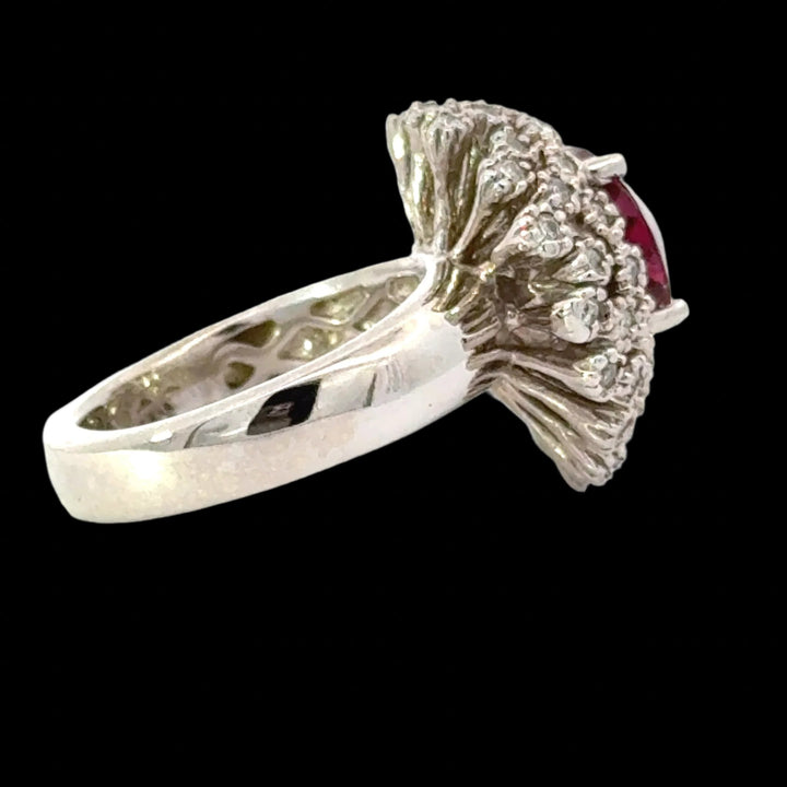 Rubellite and Diamond 14K White Gold Estate Ring