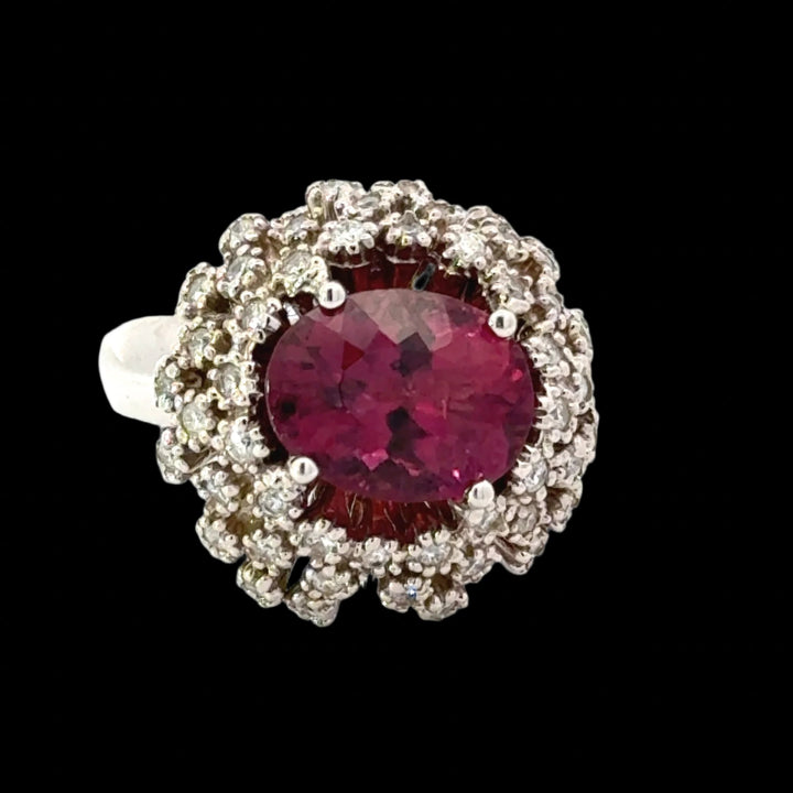 Rubellite and Diamond 14K White Gold Estate Ring