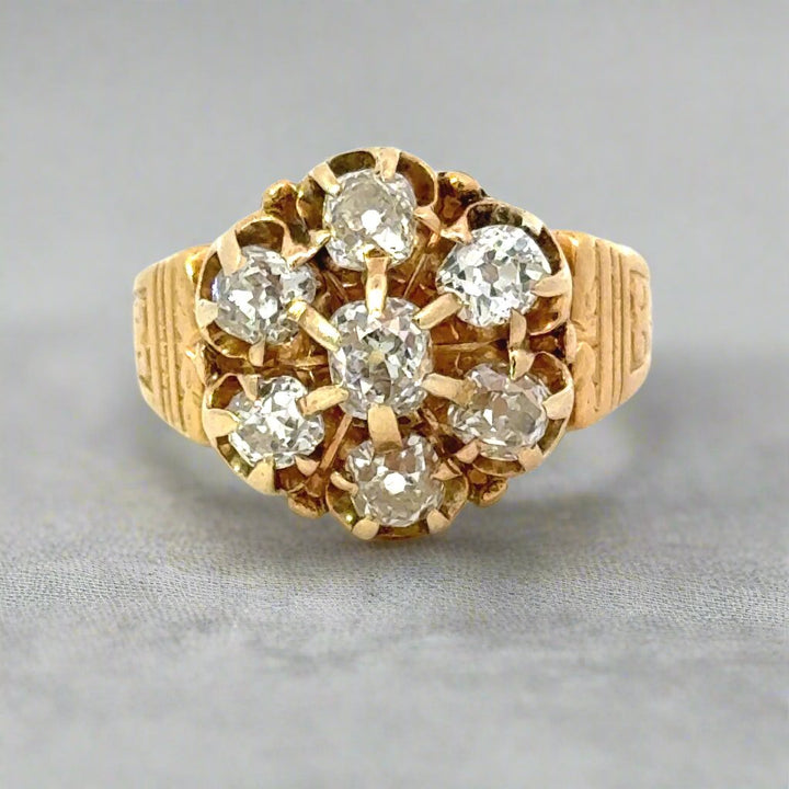 Victorian Natural Diamond and 14K Yellow Gold Seven Stone Vintage Ring