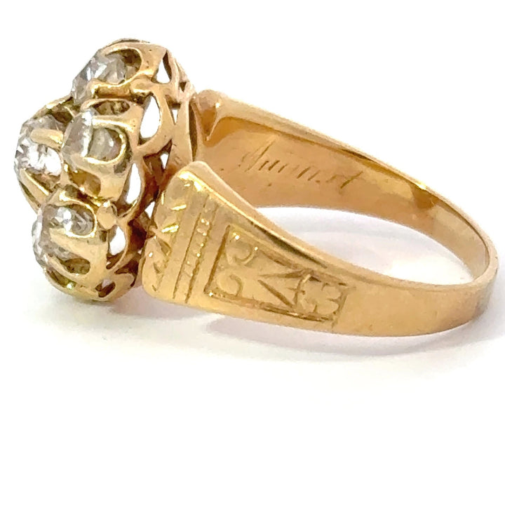 Victorian Natural Diamond and 14K Yellow Gold Seven Stone Vintage Ring