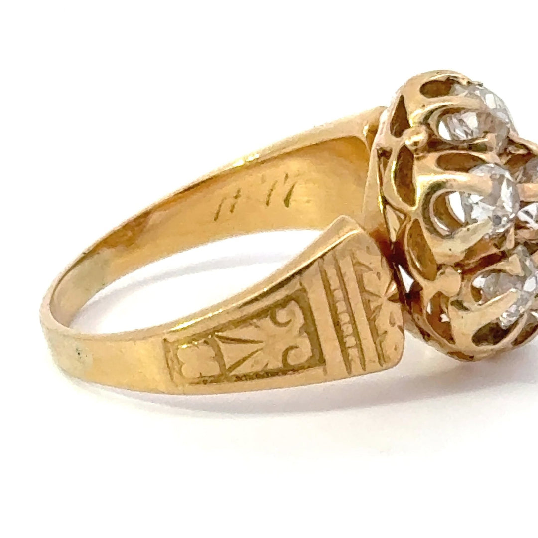 Victorian Natural Diamond and 14K Yellow Gold Seven Stone Vintage Ring