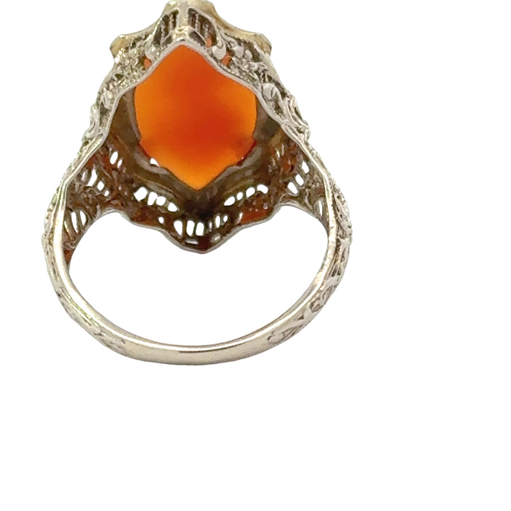 Antique Cameo Filigree 14K White Gold Ring