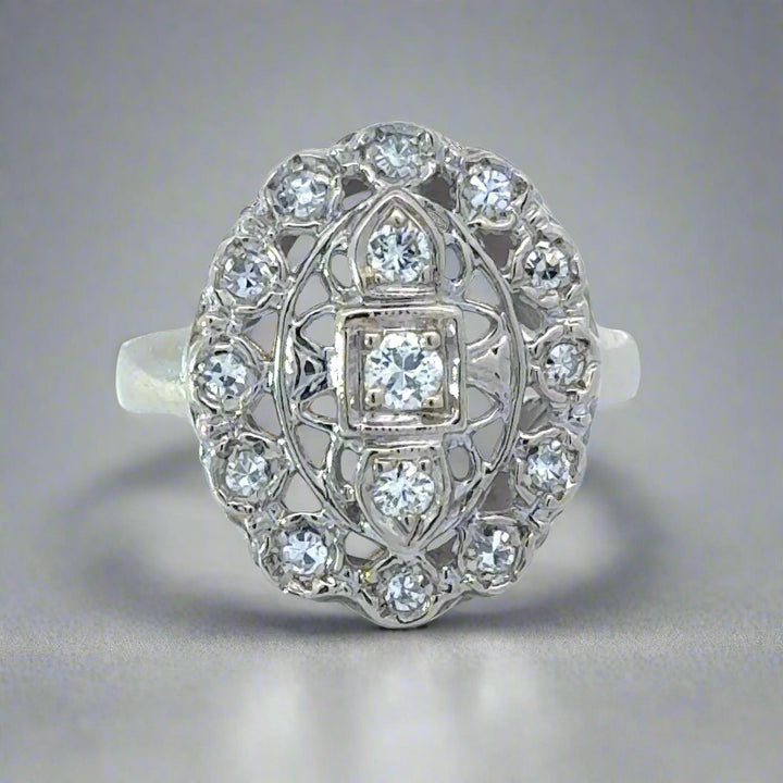 Vintage Art Deco Style Diamond and 14K White Gold Ring