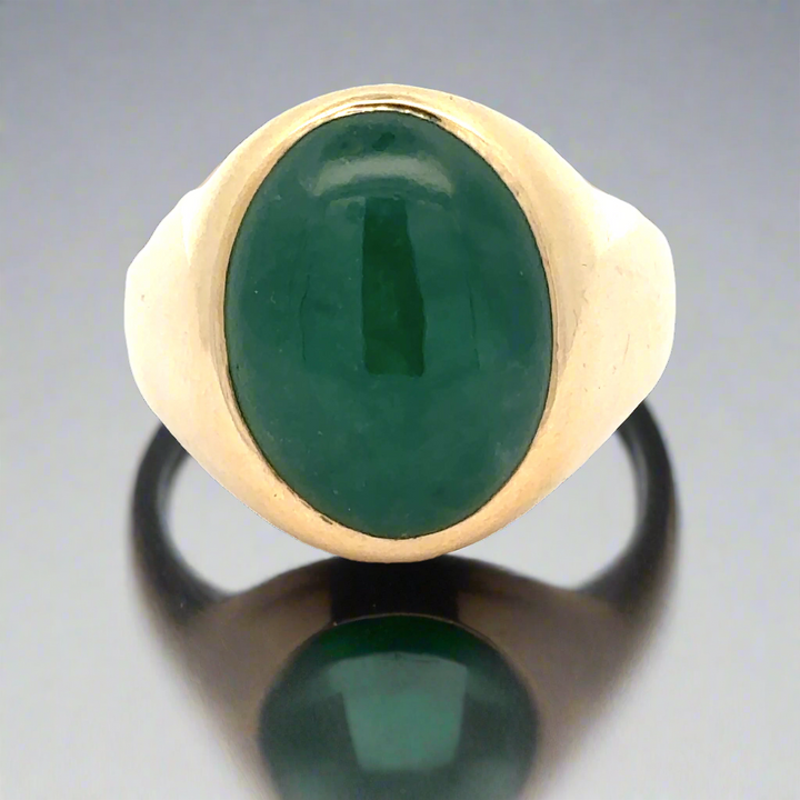 Oval Cabochon Emerald and 14K Yellow Gold Ring