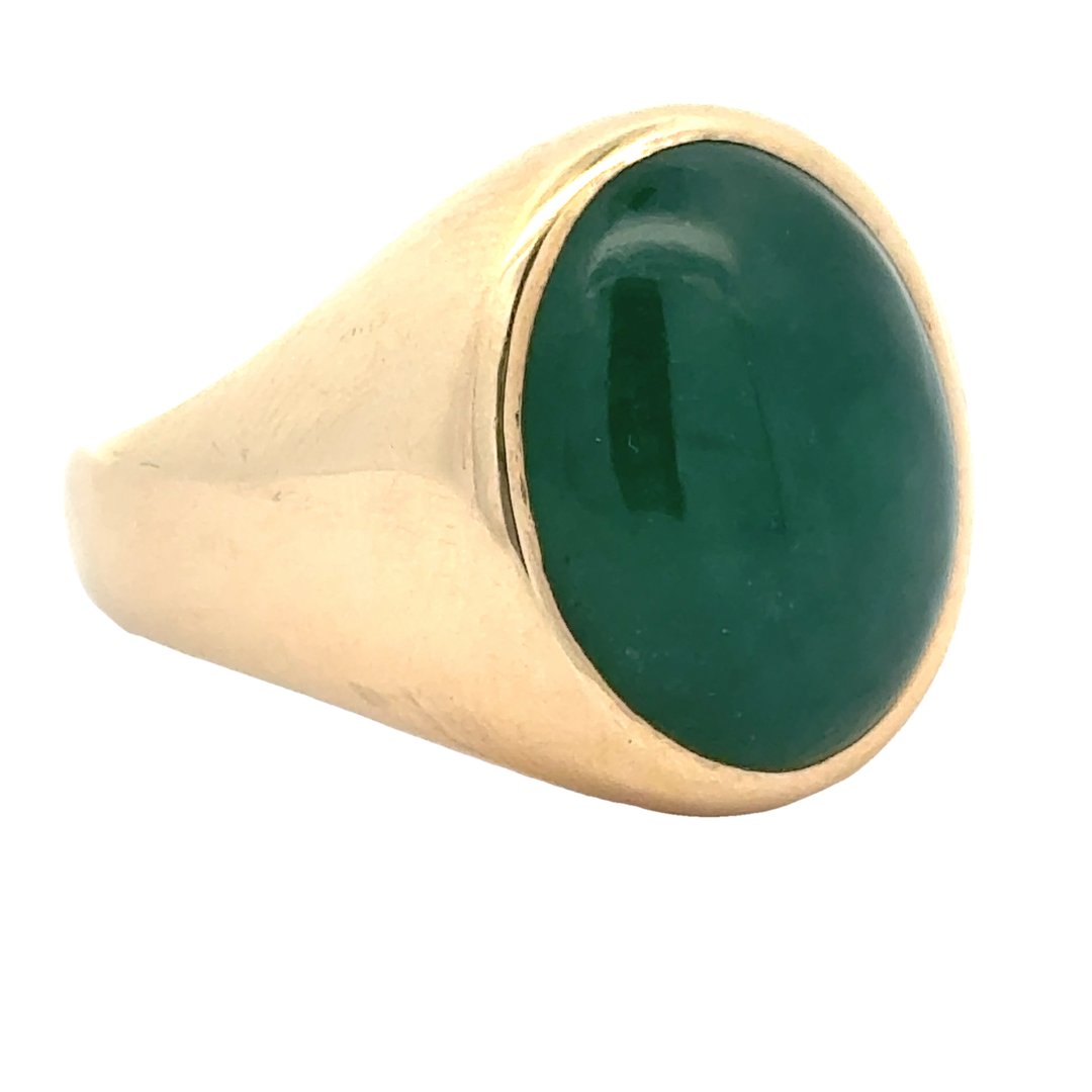 Oval Cabochon Emerald and 14K Yellow Gold Ring