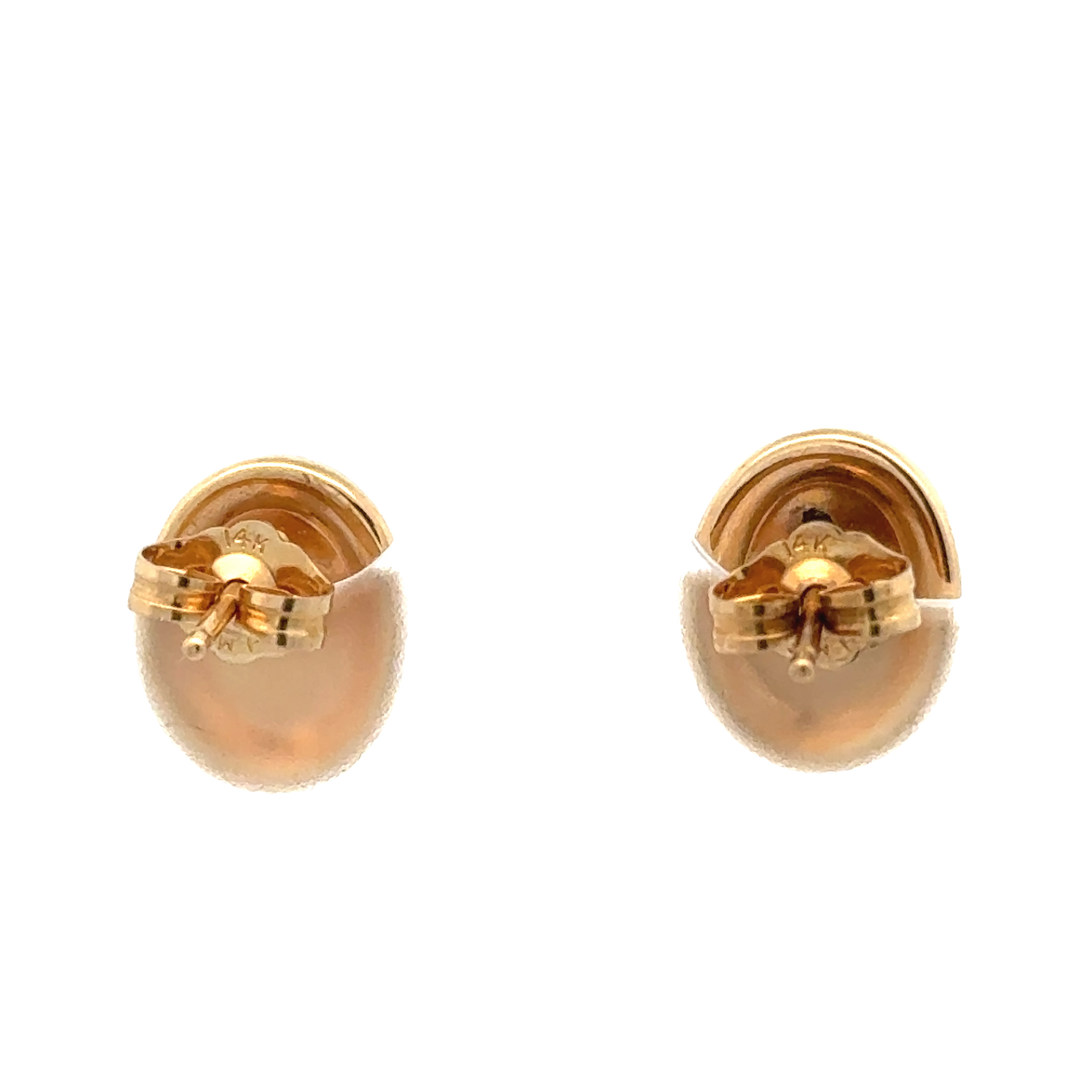Blue and White 14K Yellow Gold Cameo Vintage Earrings