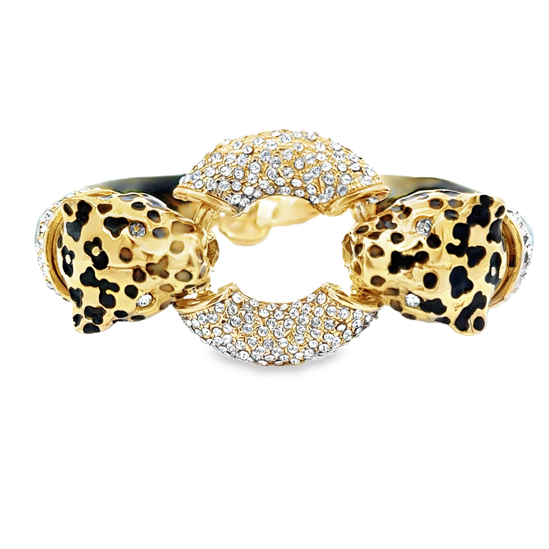 Annibale Baldini Italian Leopard and Swarovski Crystal Statement Bracelet