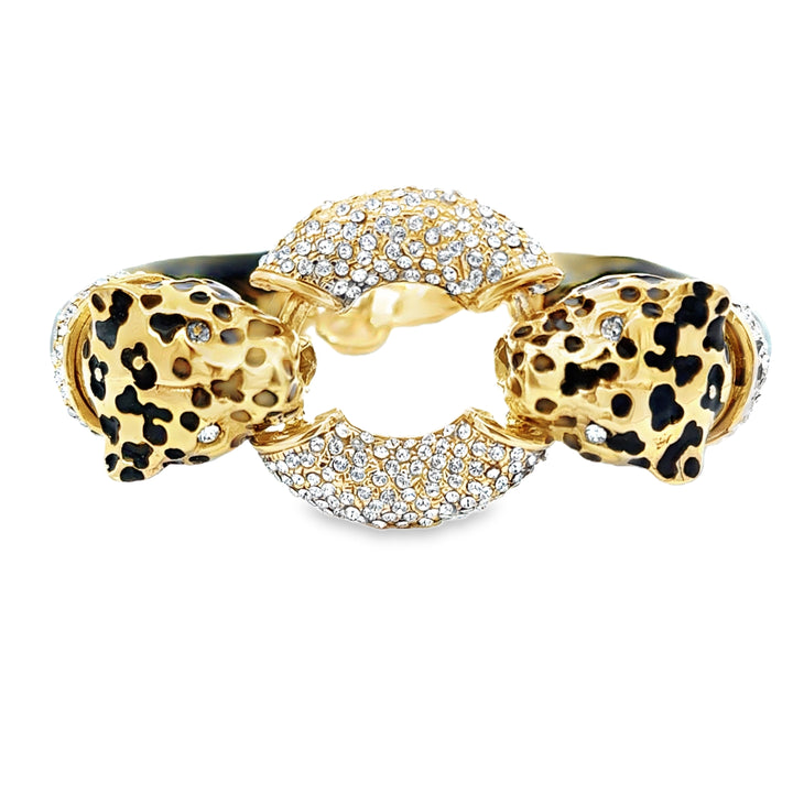 Annibale Baldini Italian Leopard and Swarovski Crystal Statement Bracelet
