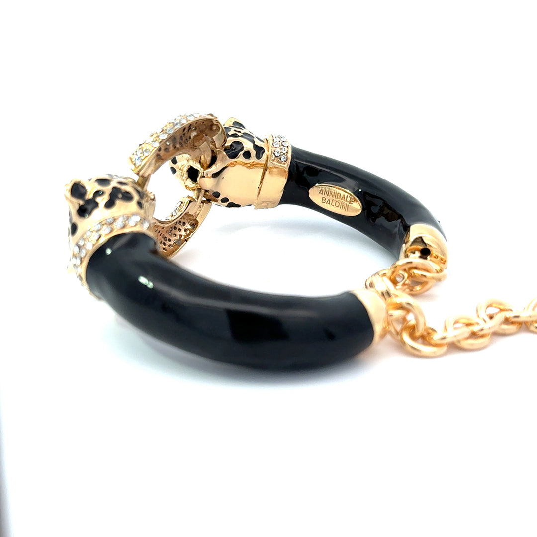 Annibale Baldini Italian Leopard and Swarovski Crystal Statement Bracelet
