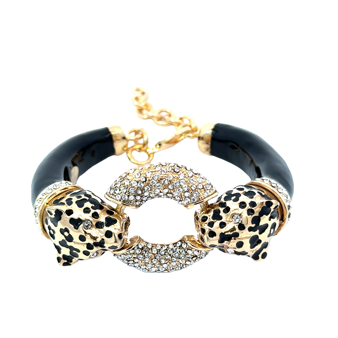 Annibale Baldini Italian Leopard and Swarovski Crystal Statement Bracelet