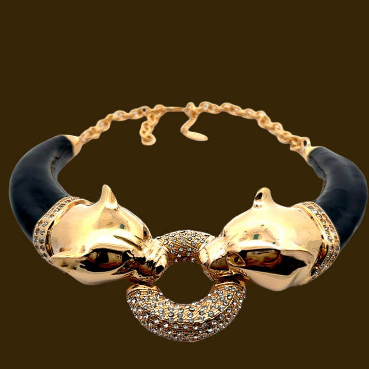 Annibale Baldini Italian Panther Swarovski Crystal Statement Necklace