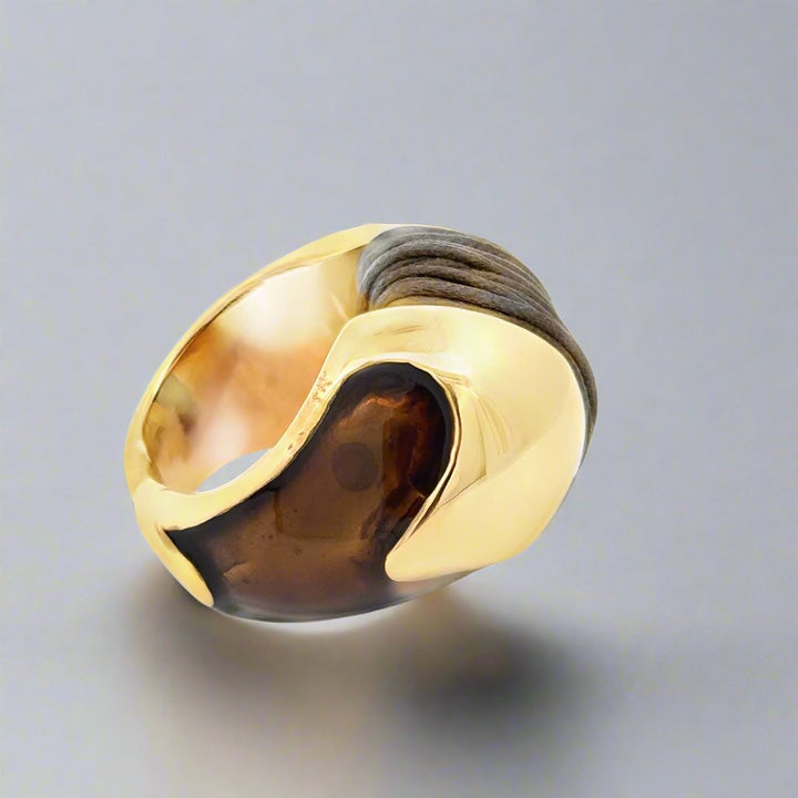 Annibale Baldini Italian Brown Enamel and Leather Statement Ring