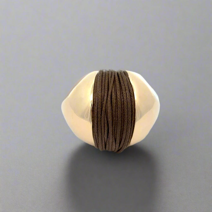 Annibale Baldini Italian Brown Enamel and Leather Statement Ring