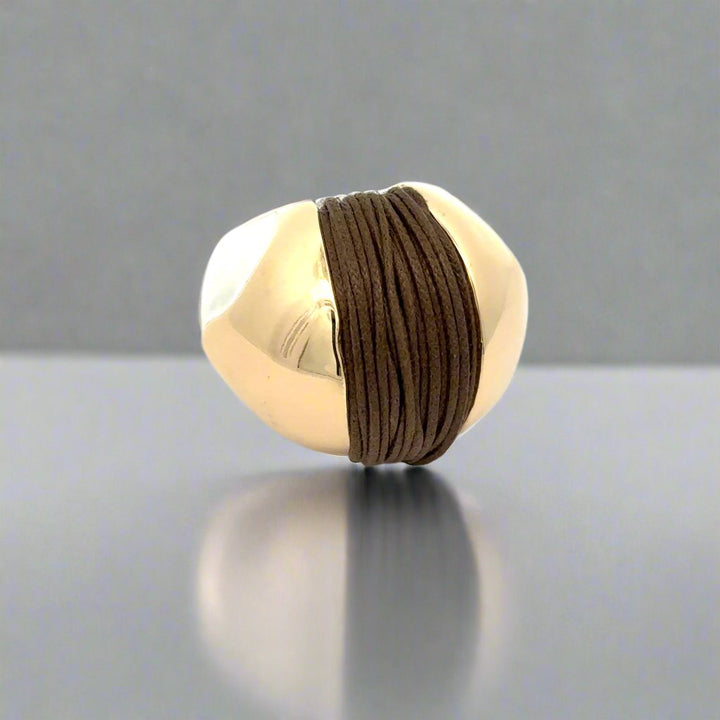 Annibale Baldini Italian White Enamel and Leather Statement Ring