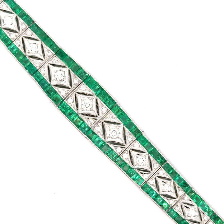 Emerald and 1.24 Carat Diamond Art Deco Style Bracelet