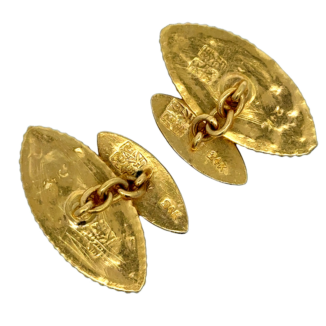 Estate 24K Yellow Gold Jade Cufflinks
