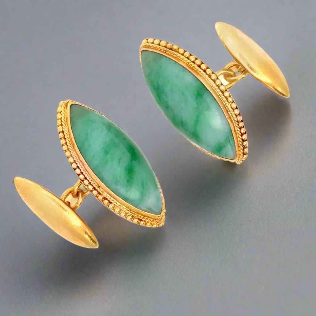 Estate 24K Yellow Gold Jade Cufflinks
