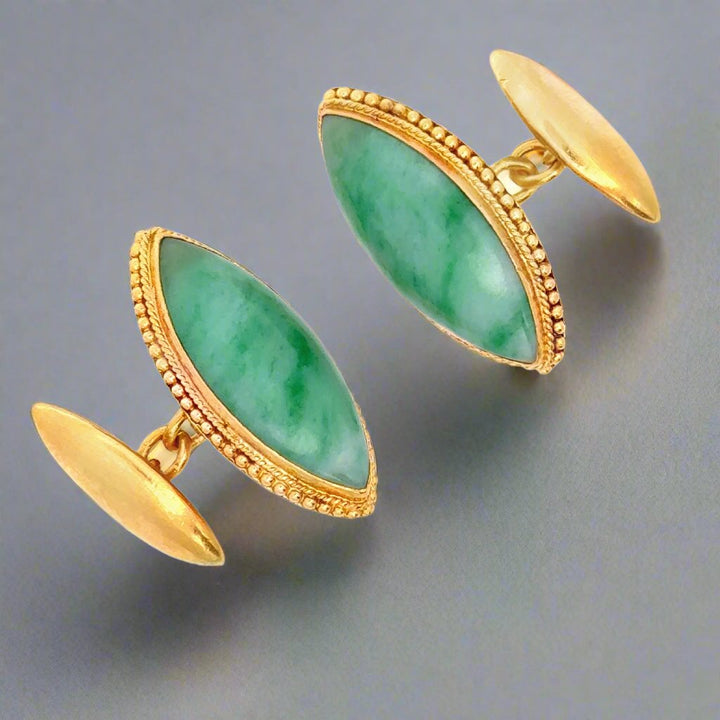 Estate 24K Yellow Gold Jade Cufflinks