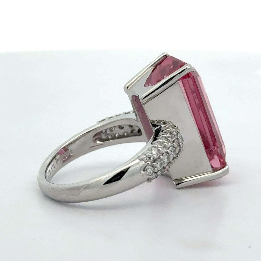 Estate 11.18 ct Pink Tourmaline Diamond Platinum Ring 15535