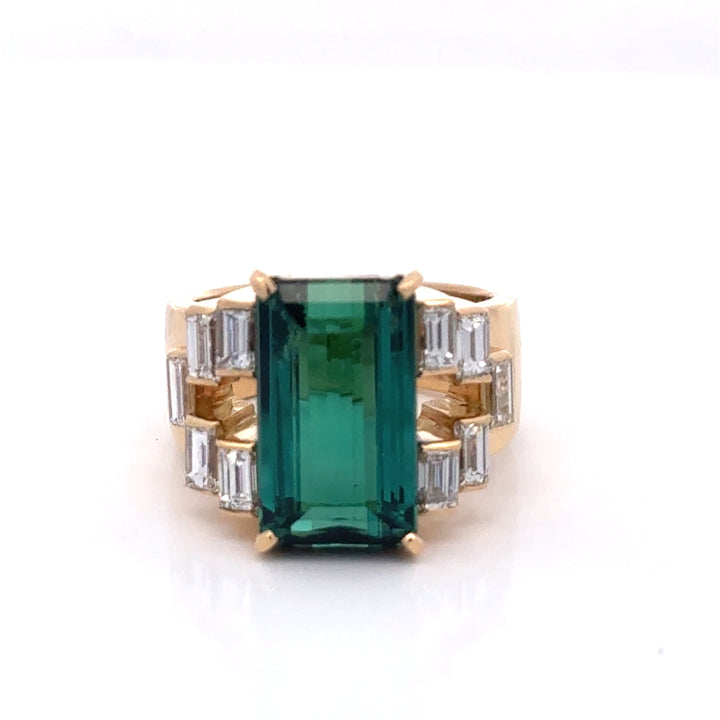 Green Tourmaline, Diamond, and 18K Yellow Gold Statement Ring
