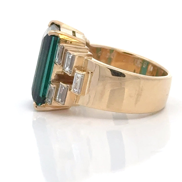 Green Tourmaline, Diamond, and 18K Yellow Gold Statement Ring