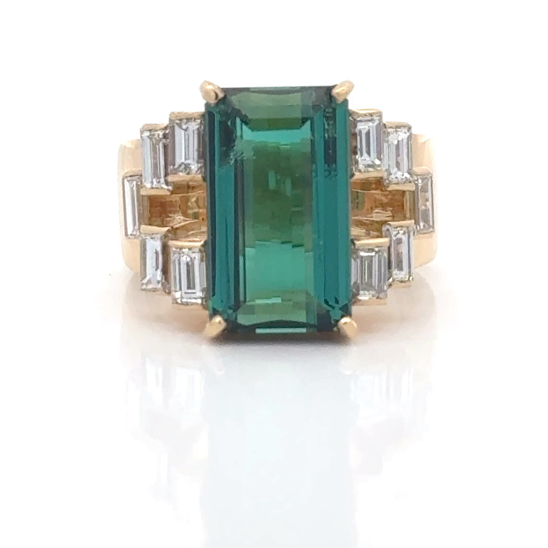 Green Tourmaline, Diamond, and 18K Yellow Gold Statement Ring