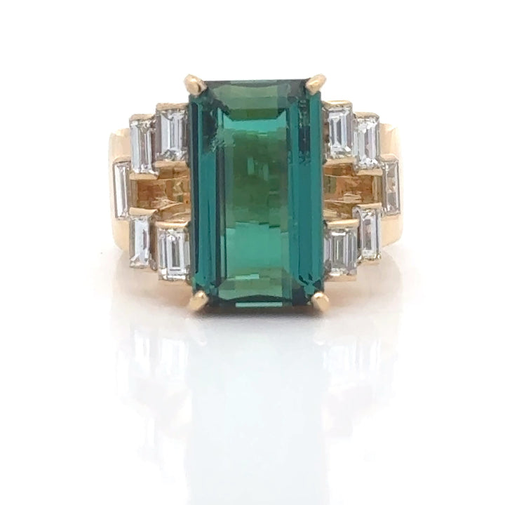 Green Tourmaline, Diamond, and 18K Yellow Gold Statement Ring