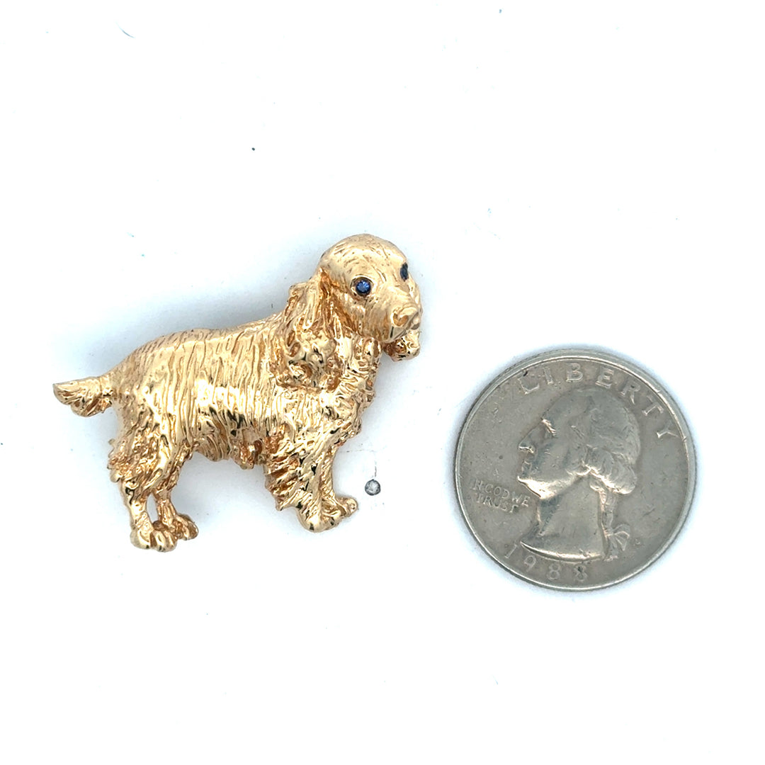 Estate Designer William Ruser Cocker Spinel Sapphire 14k Yellow Gold Brooch 15560